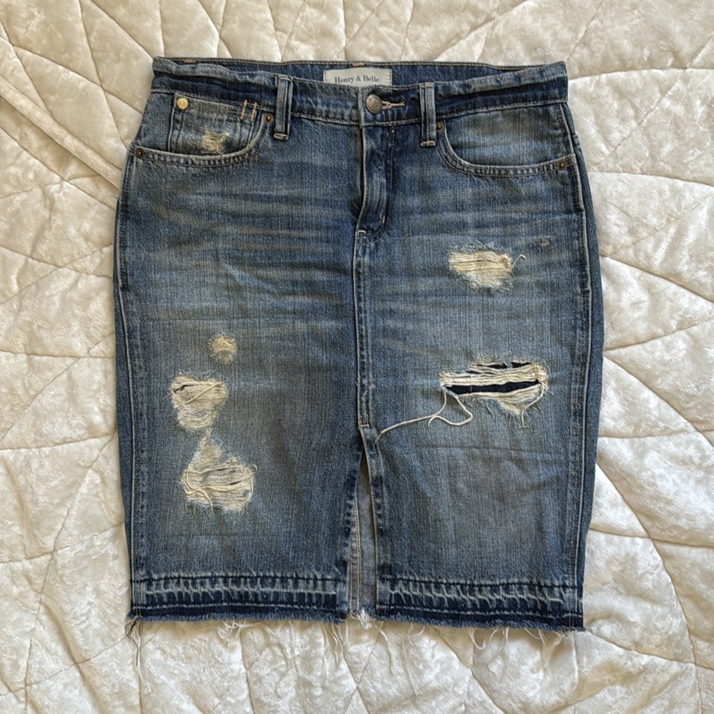 Distressed Denim Skirt